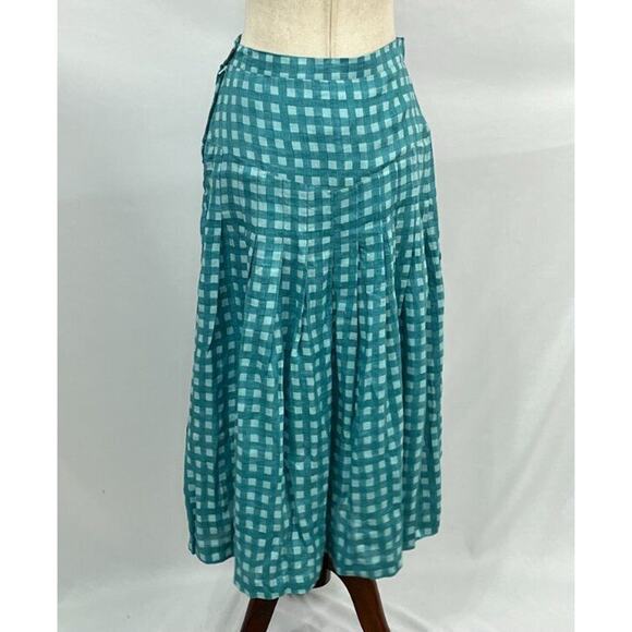 INNIKA CHOO Sz 3 Large Linen Pleat Midi Skirt Aquifer Gingham NWT - Picture 5 of 10